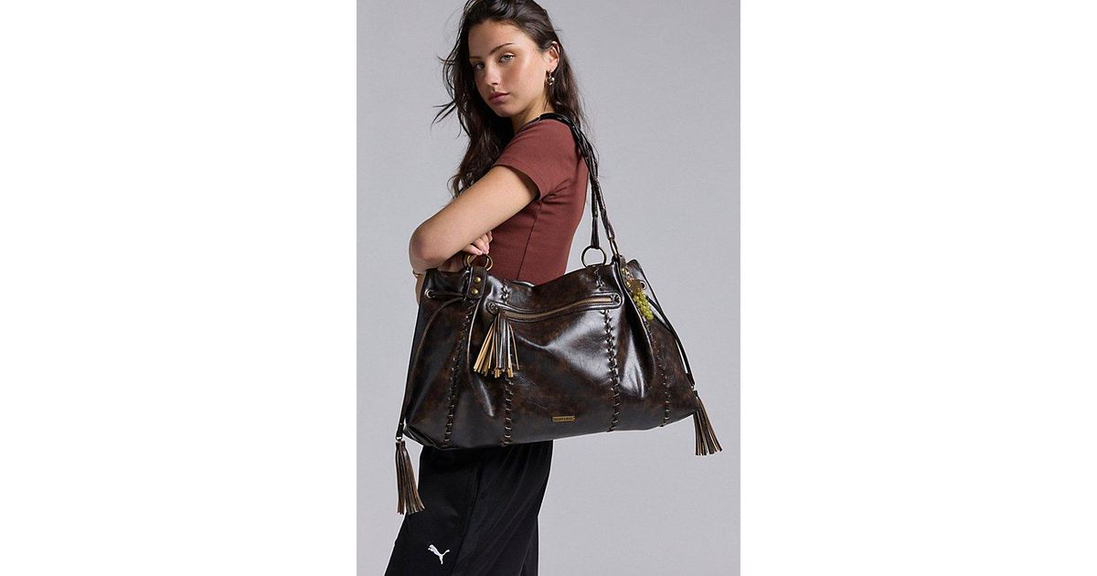 Silence + Noise Washed Faux Leather Tote Bag in Black | Lyst