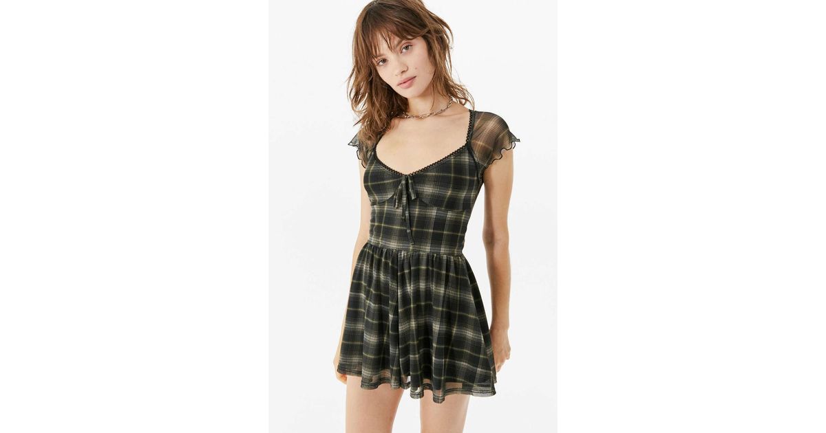 Urban Outfitters Uo Milly Plaid Mesh Romper in Black | Lyst Canada