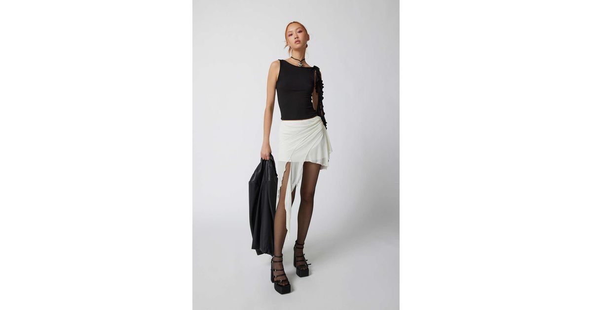 Urban Outfitters Uo Charlie Mesh Asymmetrical Mini Skirt in White | Lyst