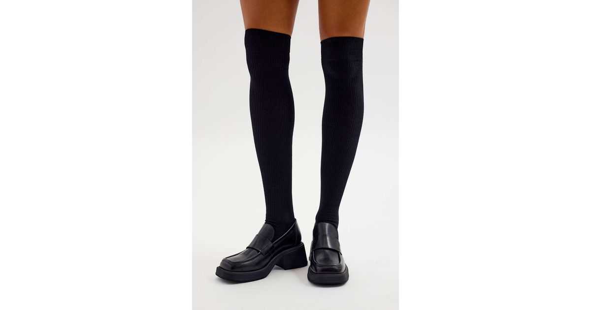 Urban Outfitters Ribbed Thigh High Sock In Blue Lyst