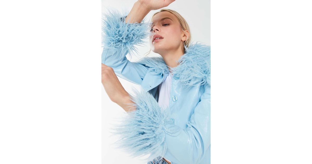 Urban Outfitters Uo Mia Pleather Faux Fur Trim Jacket in Blue Lyst