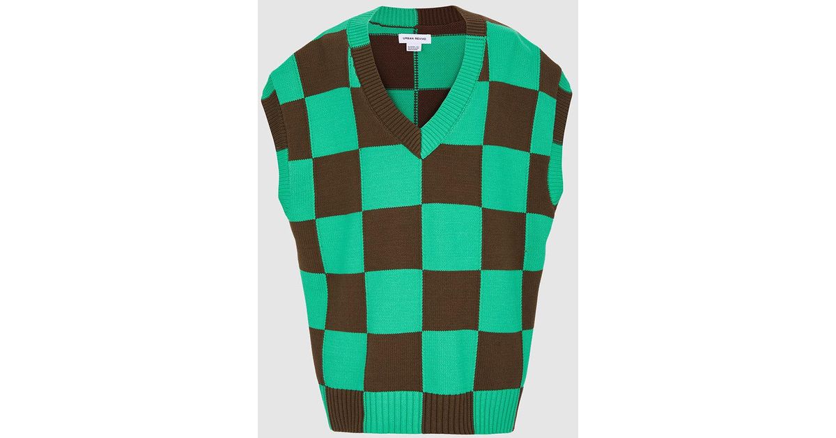 Urban Revivo Synthetic Checkered Sweater Vest in Green Lyst