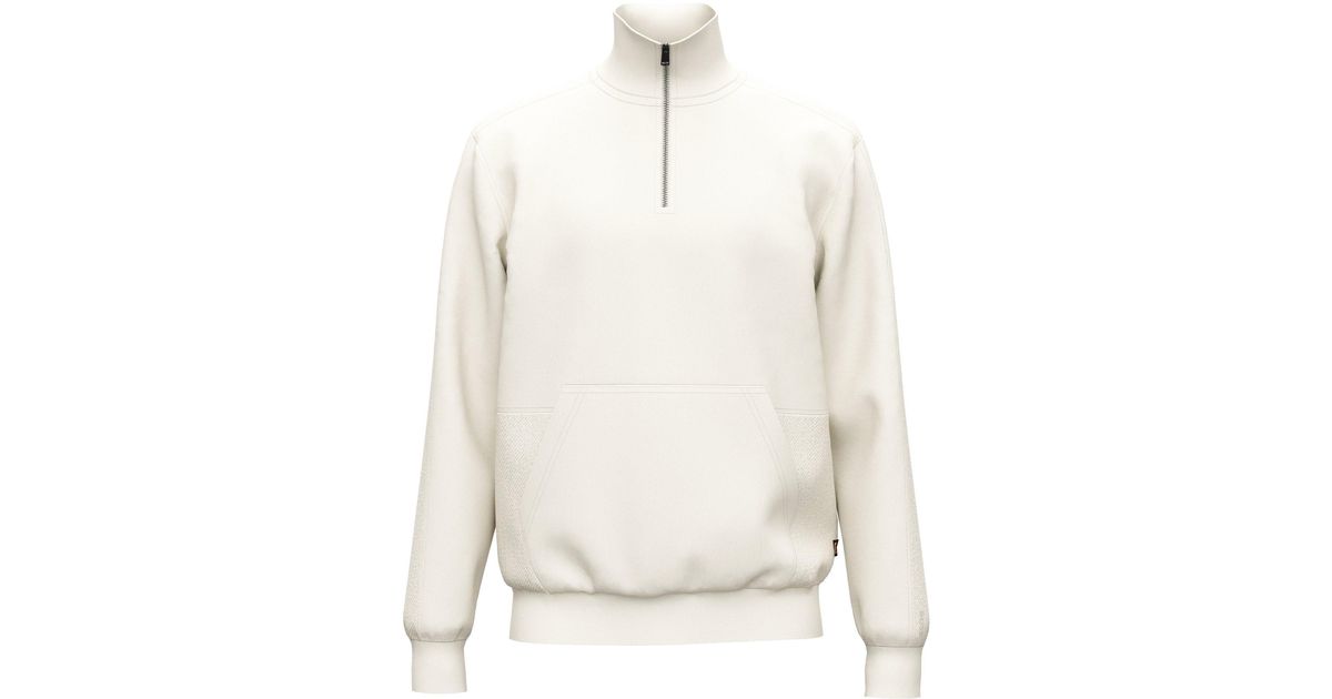 BOSS Zip Patchquarterzip Sweatshirt in White for Men Lyst UK