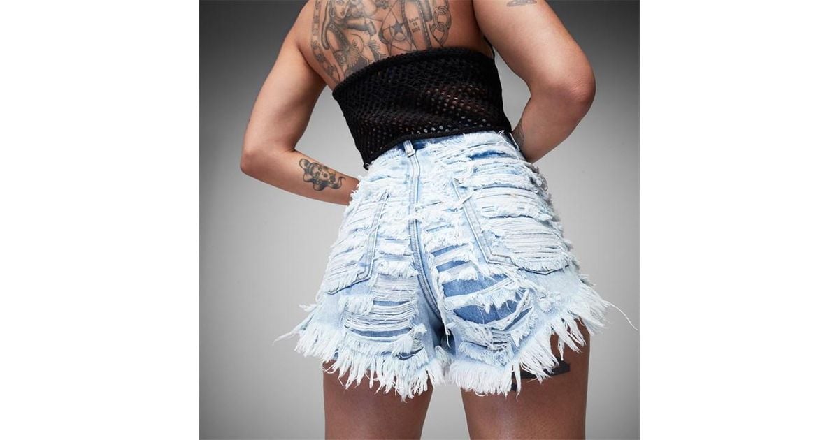 Missguided Extreme Distressed Micro Denim Shorts in Blue | Lyst UK