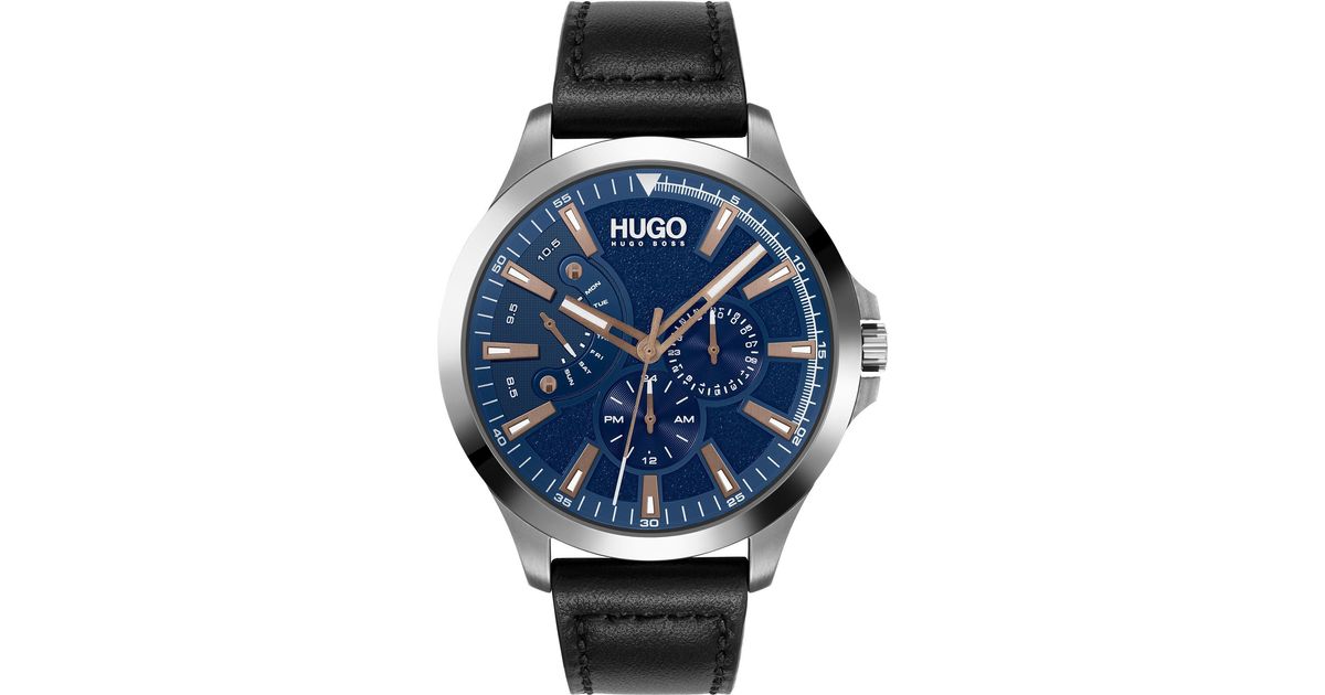 HUGO Gents Leap Stainless Steel Leather Watch in Blue for Men Lyst UK
