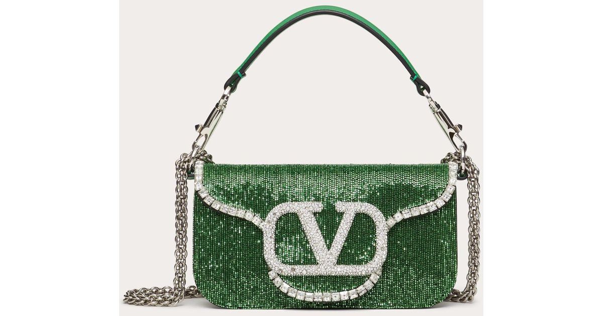 Loco Small Embellished Shoulder Bag in Green - Valentino Garavani