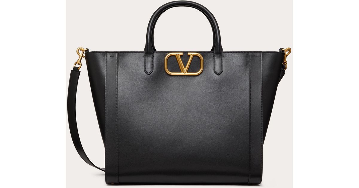 V Logo Signature Leather Pouch in Black - Valentino Garavani