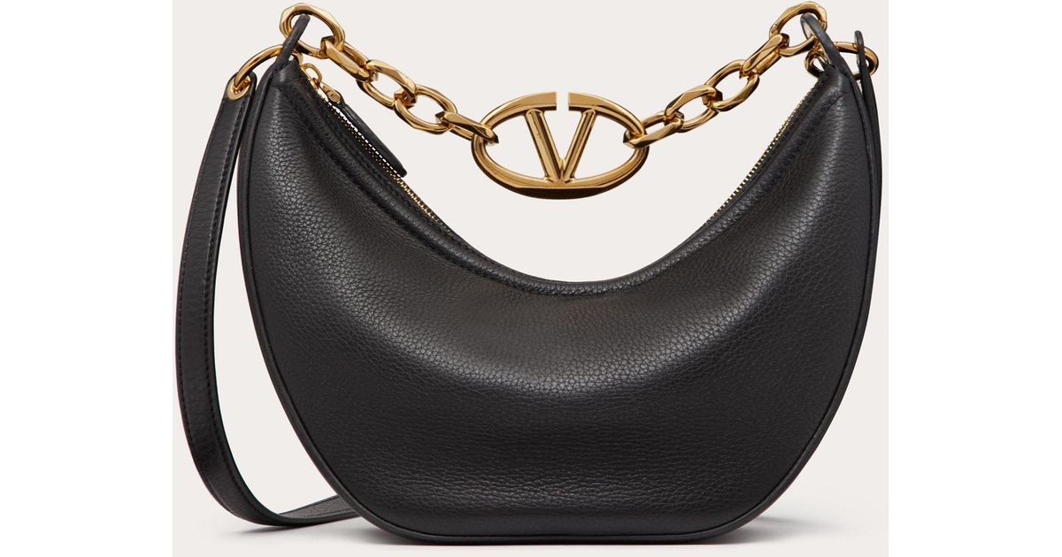 Valentino Garavani Women Black Leather Hobo Vlogo Moon Handbag