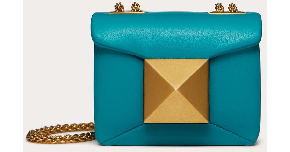 Valentino Garavani Leather One Stud Nappa Micro Bag With Chain in Ultra Marine Green (Green) | Lyst
