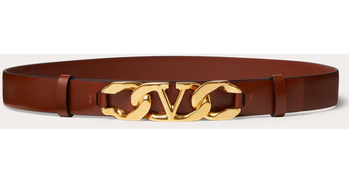 Valentino Garavani Vlogo Chain Shiny Calfskin Belt 25 Mm in Brown | Lyst