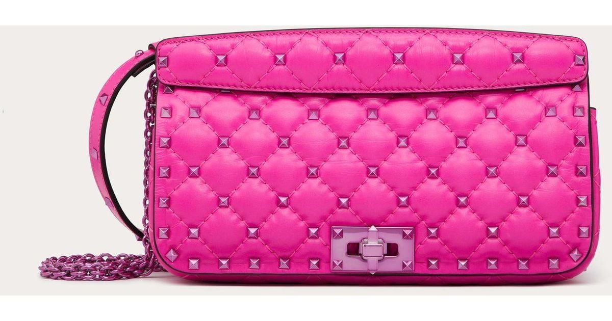 Rockstud Spike Calfskin Shoulder Bag for Woman in Pink Pp