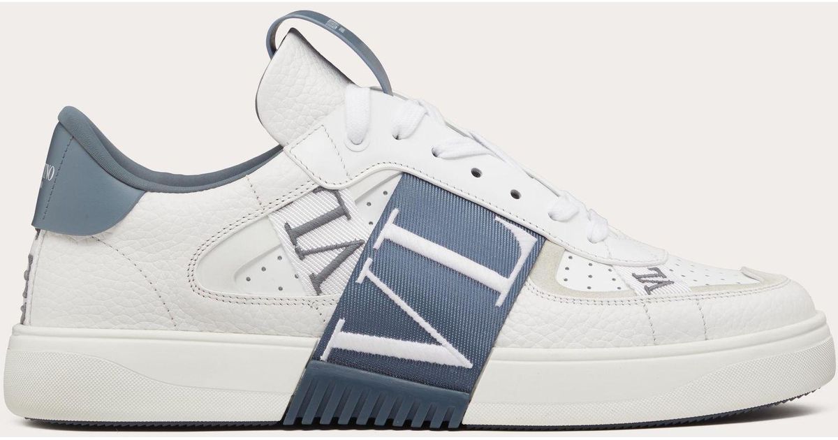 Valentino Garavani Vltn Low-top Calfskin And Fabric Sneaker With Bands ...