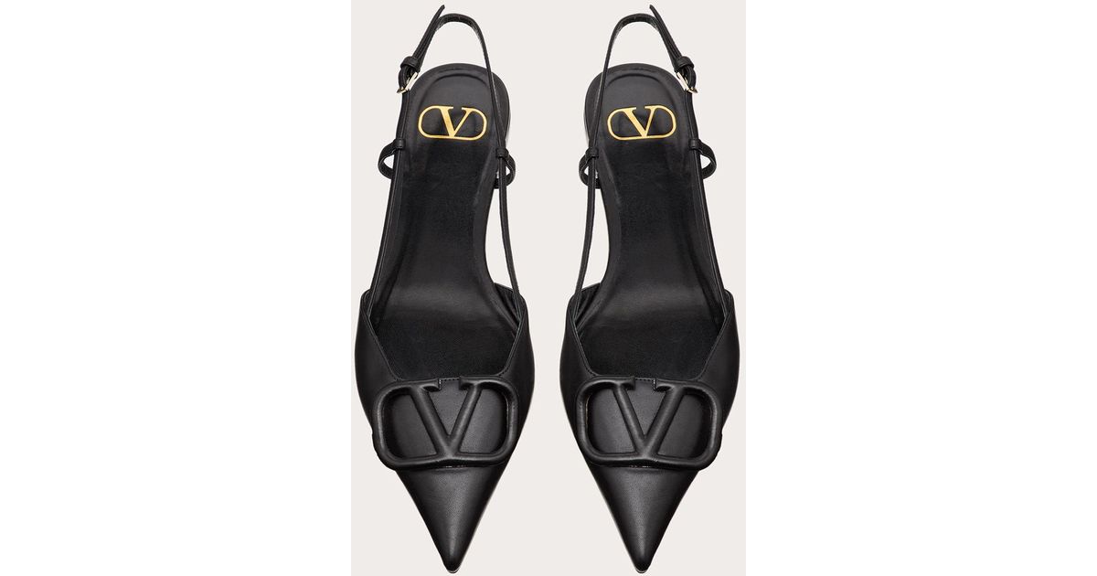 Valentino Garavani Vlogo Signature Calfskin Slingback Ballet Flat in Black | Lyst UK