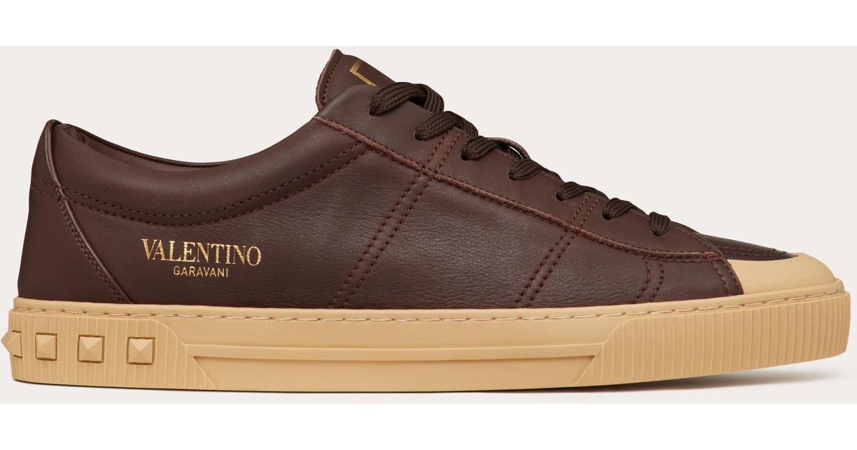 Valentino Garavani Leather Cityplanet Calfskin Sneaker in Brown for Men ...