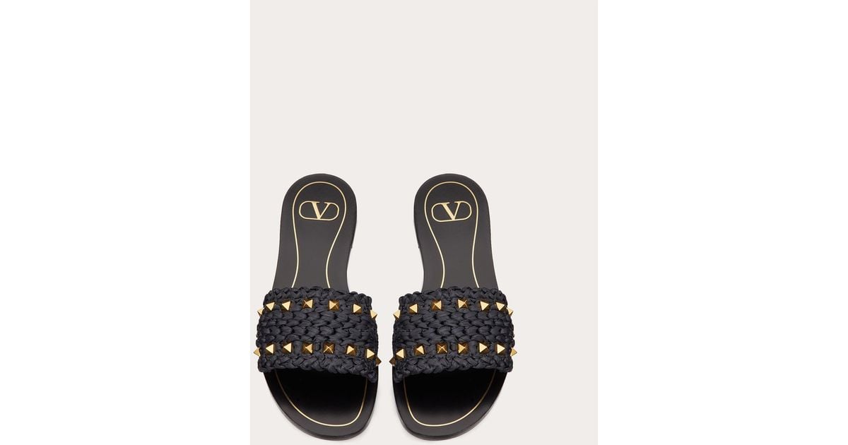 rockstud flair raffia flat slide sandal