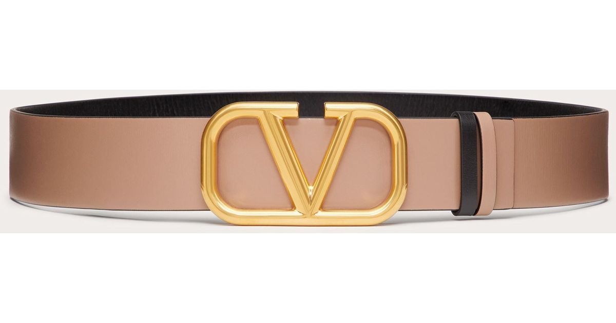 Valentino Garavani Leather Reversible Vlogo Signature Belt In Glossy Calfskin 70 Mm in Brown 