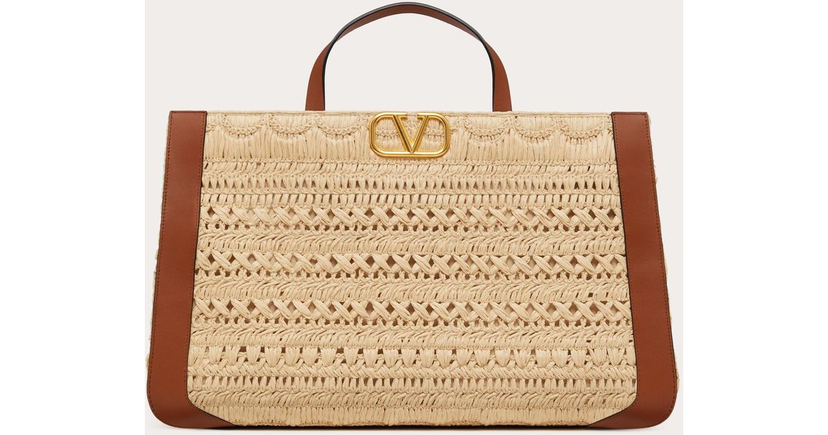 Valentino Garavani Synthetic Vlogo Signature Embroidered Raffia Handbag ...