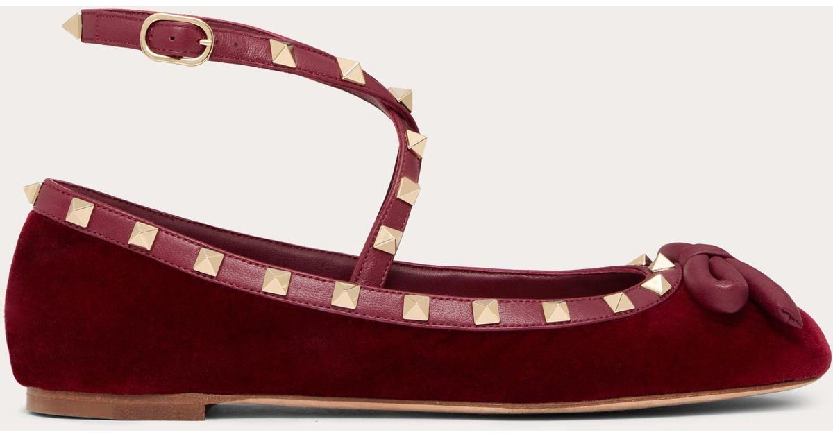 VALEN GARAVANI ROCKSTUD BALLERINAS IN HOT PINK SATIN