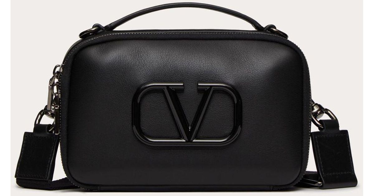 Valentino Garavani Men's Rockstud Grainy Calfskin Crossbody Bag - Black - Messenger