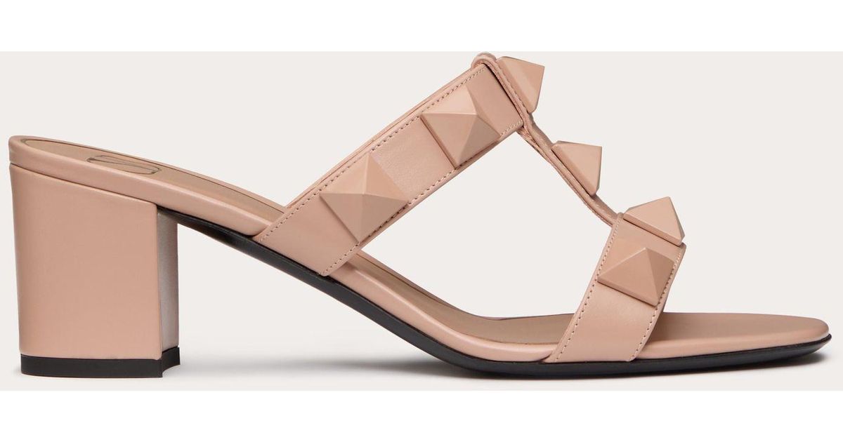 Valentino Garavani Roman Stud Slide Sandal In Calfskin And Tone on tone Studs 60mm in Pink Lyst
