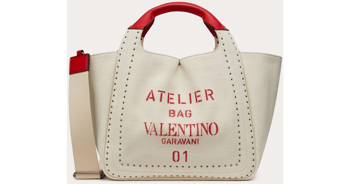 Valentino Garavani Canvas Small Atelier Bag 01 Metal Stitch Edition Tote Bag  in Natural | Lyst