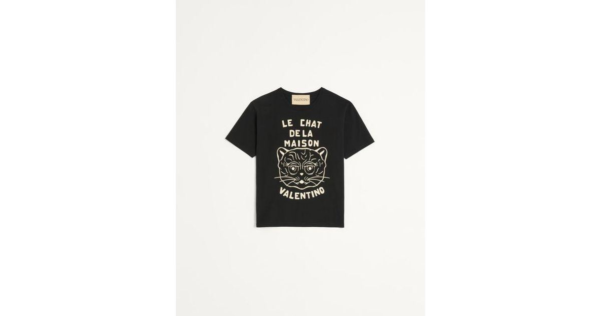 Tシャツ・カットソー Valentino Black Cotton Le Chat De La Maison T-Shirt Valentino Cotton T-Shirt With Le Chat De La Maison Print in