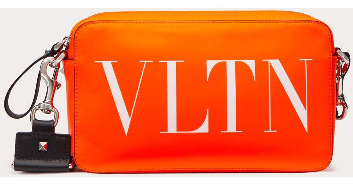 Valentino Vltn Fluorescent Leather Crossbody Bag In Orange For Men Lyst