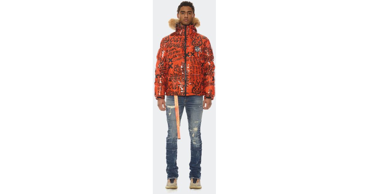 Cult Of Individuality Duck Down Puffer Jacket With Faux Fur Hood in Red