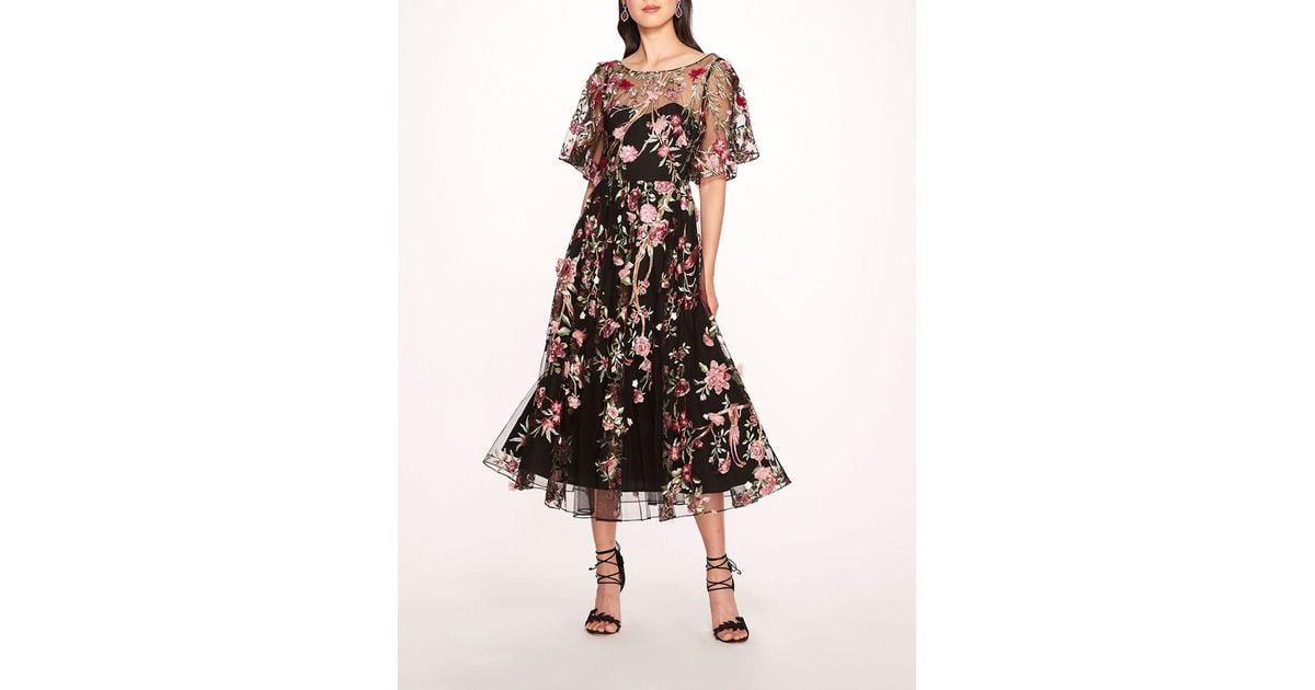 Marchesa notte Floral-embroidered Tulle Cocktail Dress in Black | Lyst