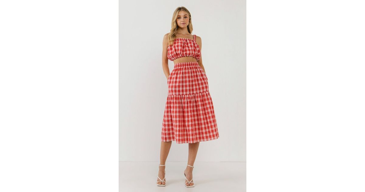 English Factory Gingham Midi Skirt In Red Lyst