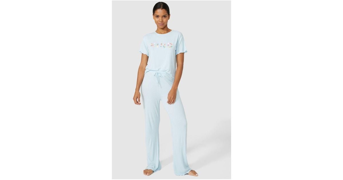 DEBENHAMS Fairground Viscose Textured Frill Cuff Pajama Bottoms in