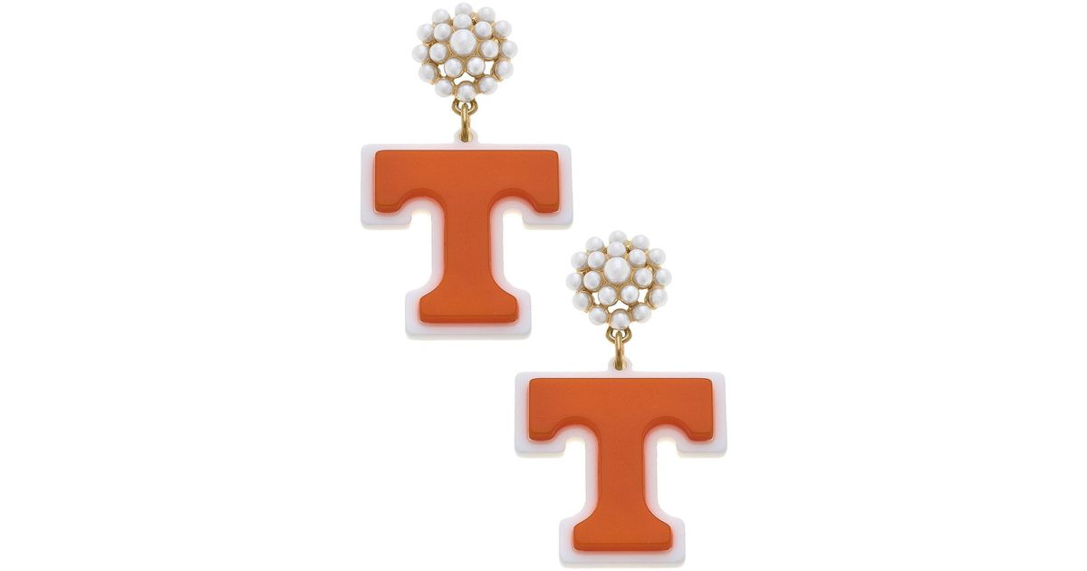 Canvas Style Tennessee Volunteers Pearl Cluster Resin Logo Earrings in