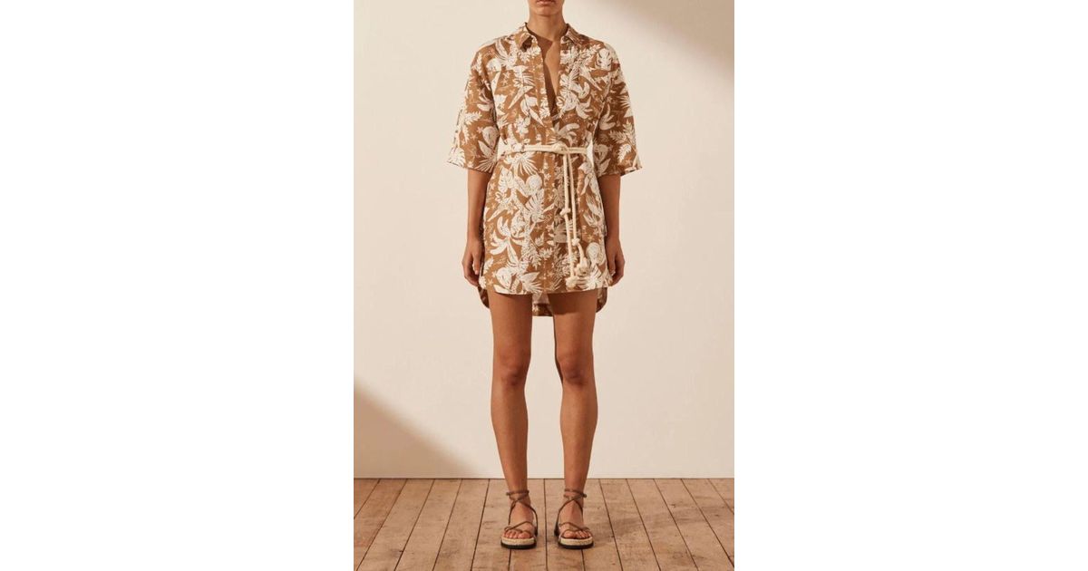 Shona Joy Kiana Short Sleeves Oversized Shirt Dress in Natural | Lyst