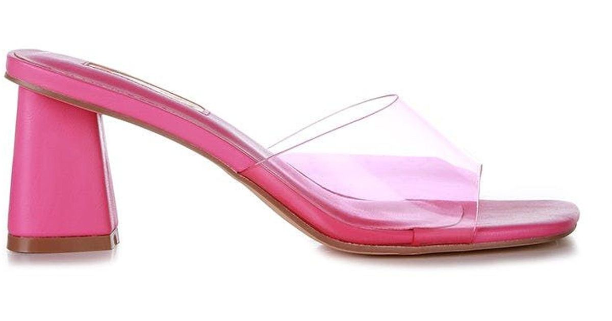 LONDON RAG Clear Flirt Clear Strap Slip On Heels Sandals in Pink | Lyst