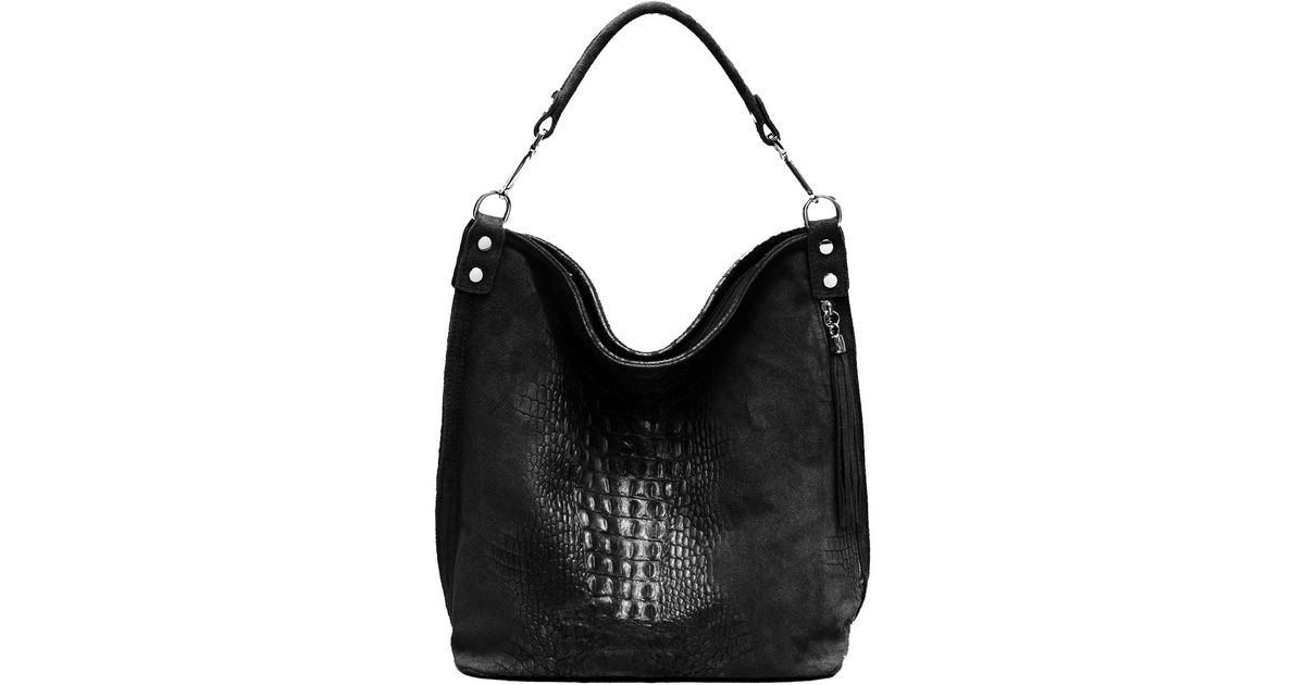 Sostter Black Croc Suede Leather Hobo Shoulder Bag Lyst