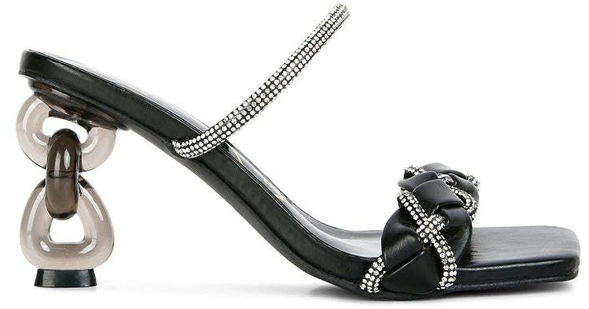 LONDON RAG Big Plan Diamante Detail Mid Heel Sandals in Black | Lyst