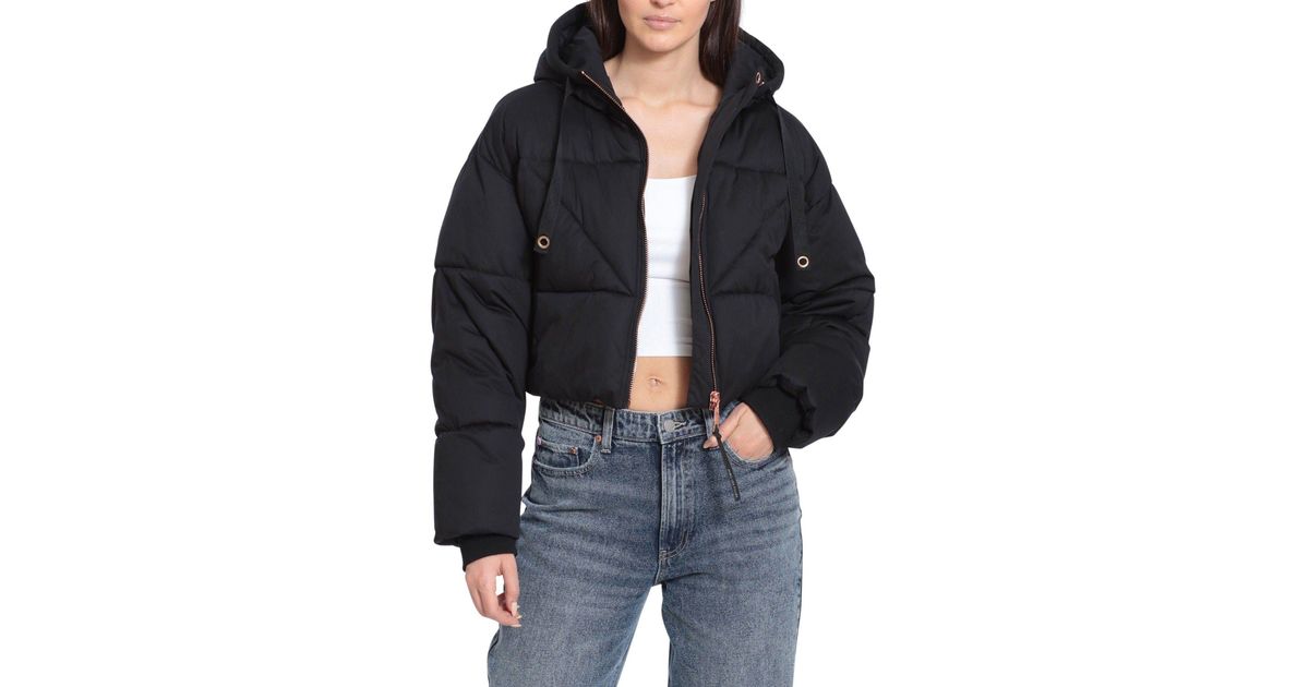 Avec Les Filles Waterresistant Knit Cropped Puffer Jacket in Black Lyst