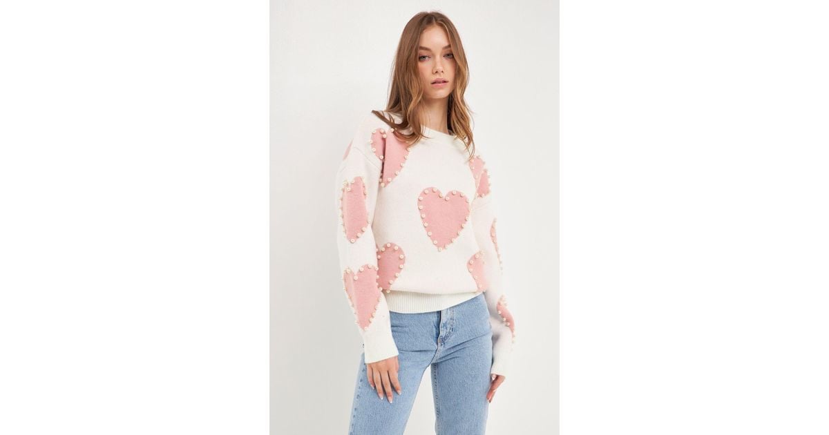 English Factory Pearl With Heart Pattern Sweater in White | Lyst