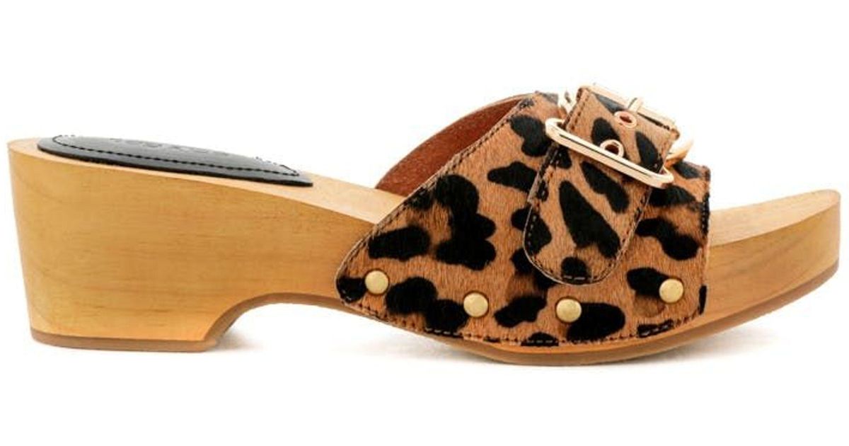 Rag & Co Polly Leopard Clogs in Brown Lyst