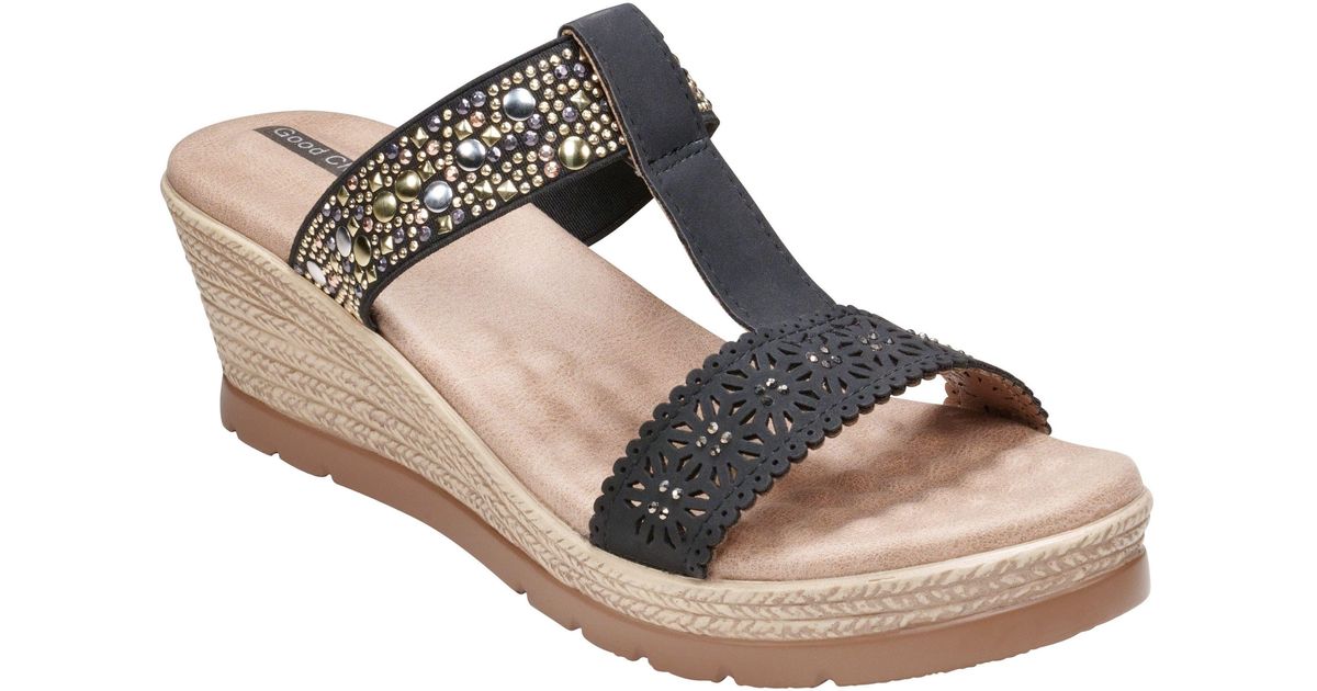 Gc Shoes Alena Black Wedge Sandals Lyst