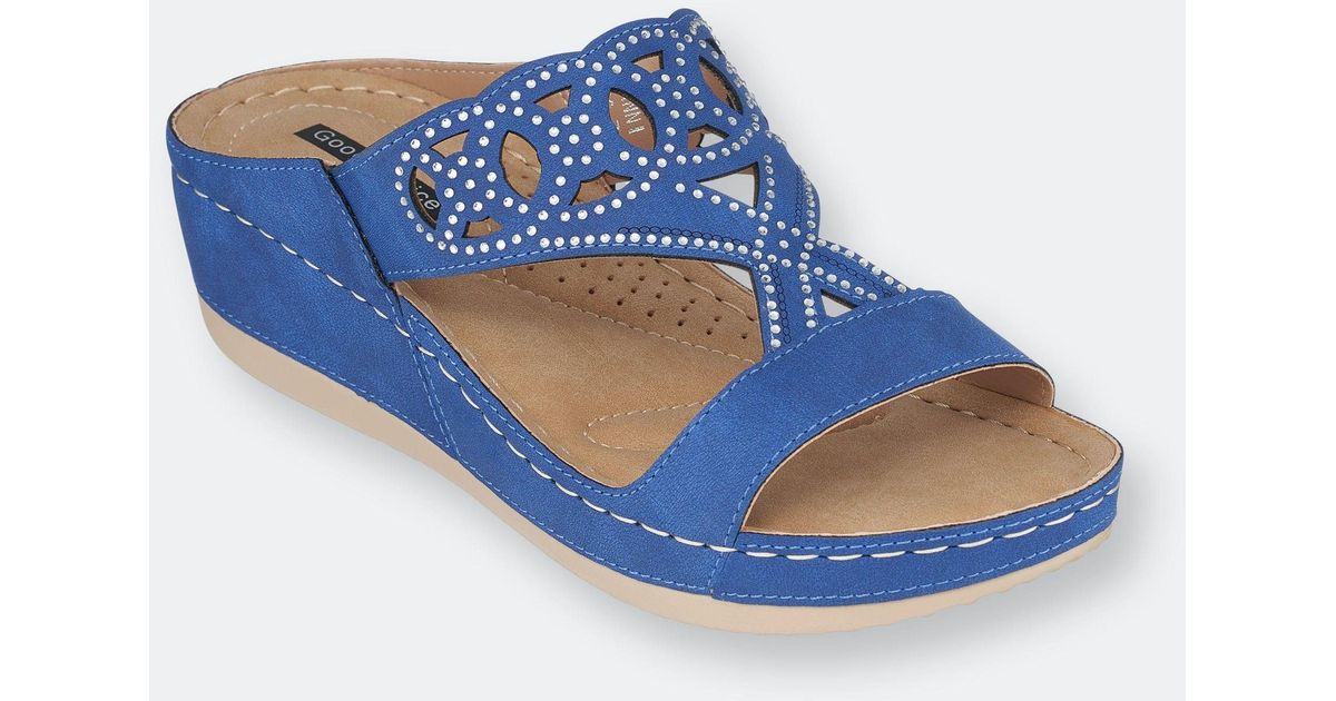 Gc Shoes Ganni Blue Wedge Sandals | Lyst