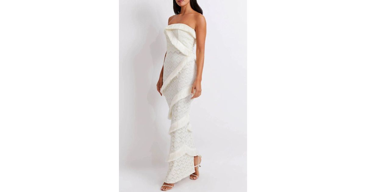 PATBO Crochet Strapless Fringe Trim Maxi Dress in White Lyst