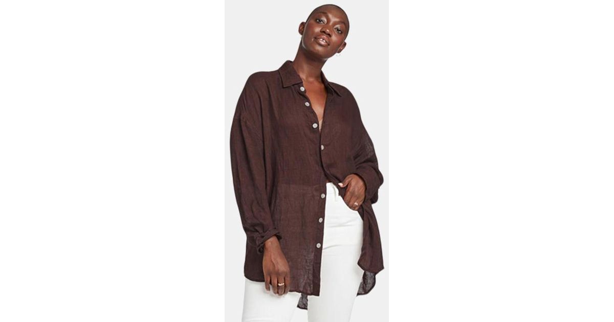 Vitamin A Playa Oversized Linen Shirt in Brown | Lyst