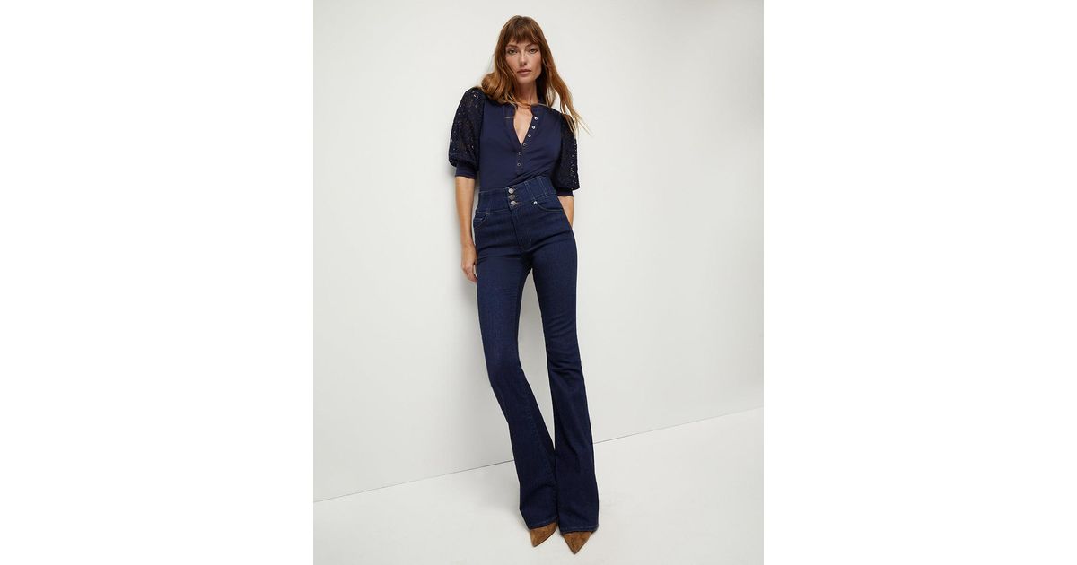 Veronica Beard Beverly Skinny-flare Jean, Corset Waist in Blue