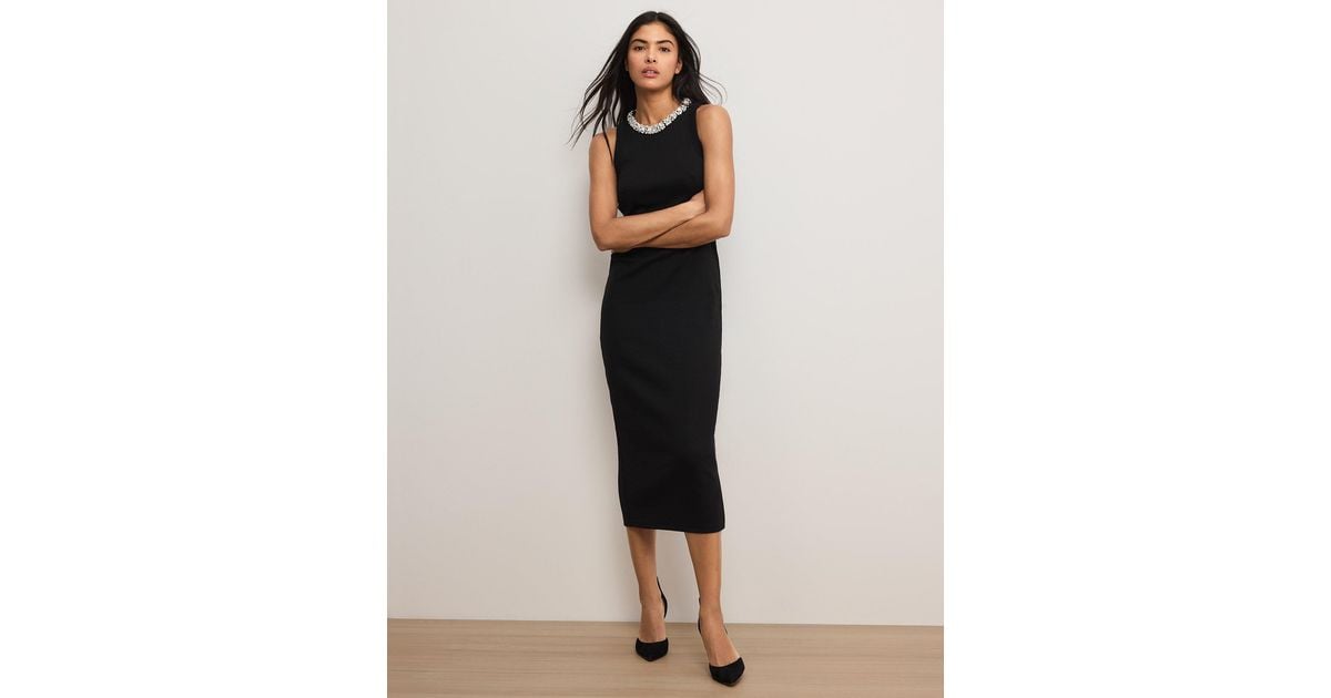 black dress with white stripes Midi Dress with Embellished Bodice main image 0
