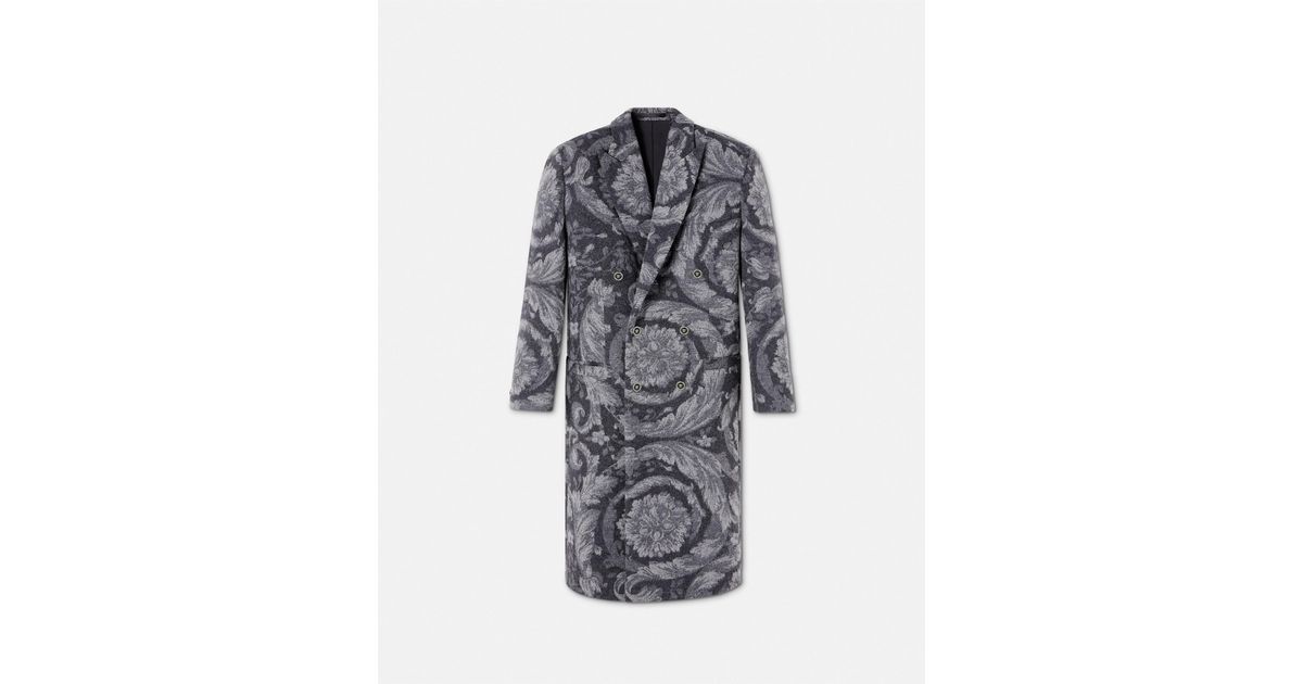 Versace Barocco Cashmere-blend Long Coat in Gray for Men | Lyst