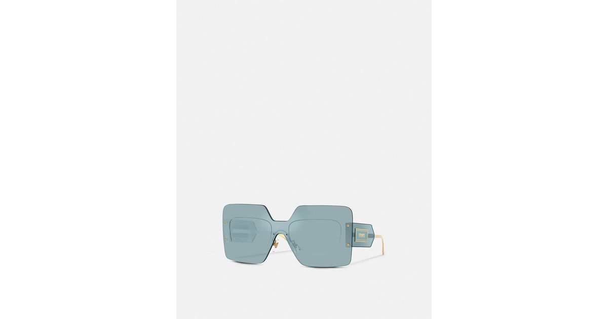 Versace Damier Plaque Squared Shield Sunglasses in Blue Lyst UK