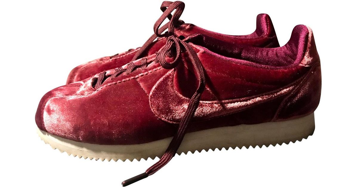 burgundy nike cortez velvet