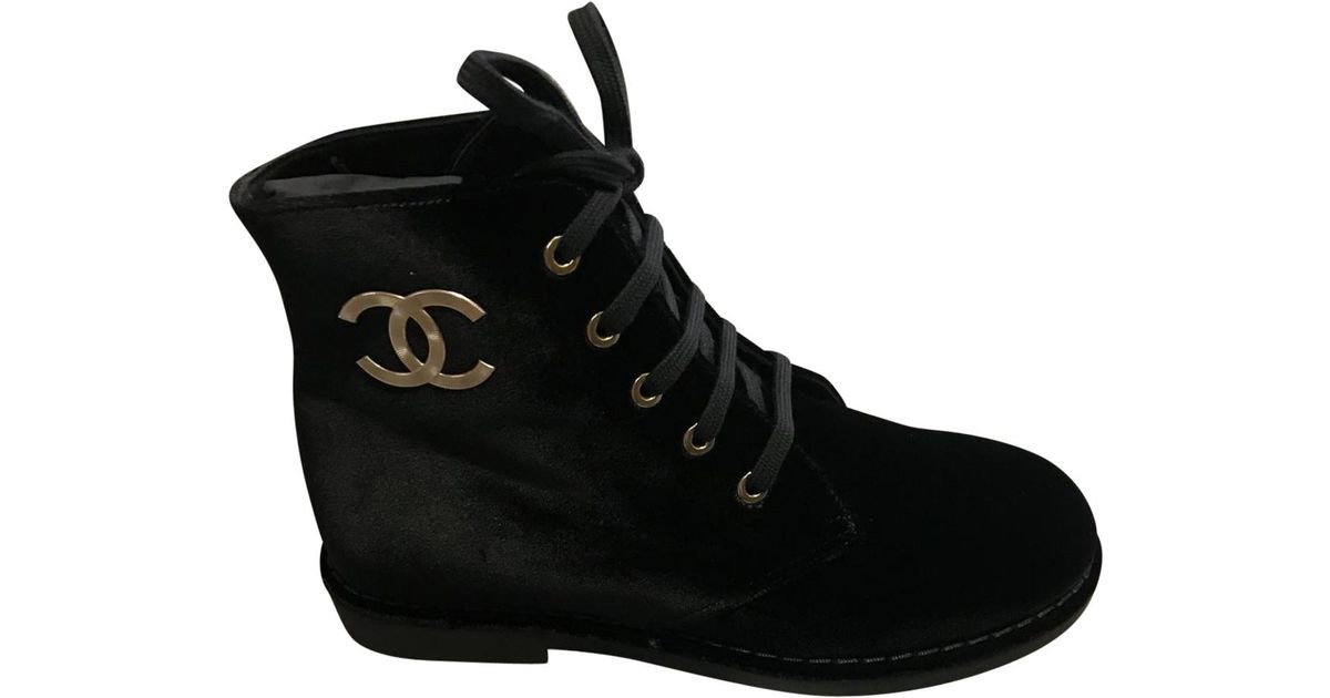 chanel black lace up boots