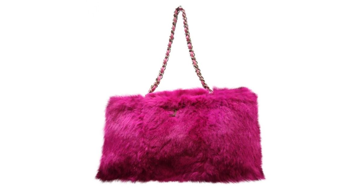 chanel pink fur bag